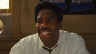 Bayard Rustin (Colmon Domingo) smiling in Rustin